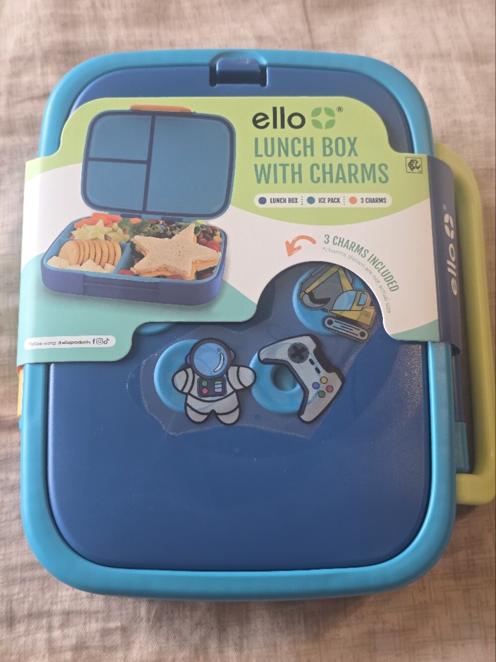 Ello Lunch Box + Ice Pack + 3 Charms With Handle